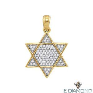 10K Gold, 0.21 Carat Natural Diamond Star of David Magen, Star of Judah Pendant